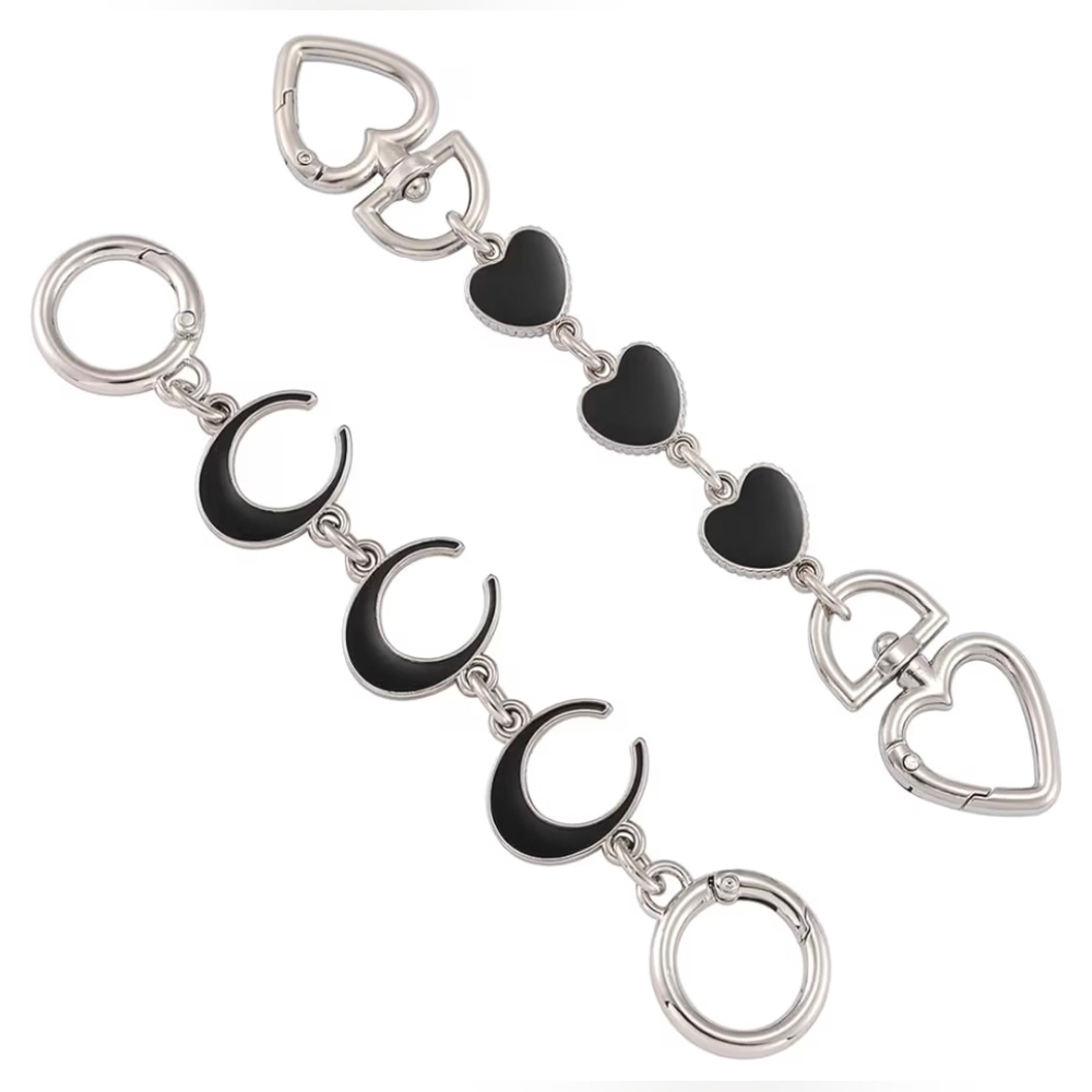 2 Pcs Black And Silver Purse Strap Extenders. Cs/moons And Hearts. New